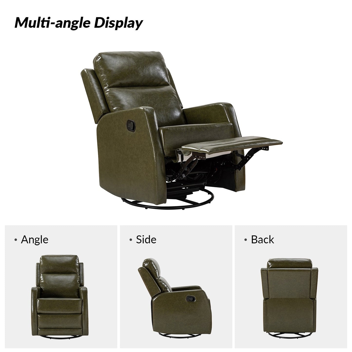 Poltrona reclinabile girevole a dondolo manuale in similpelle moderna Esteban con schienale ad alette