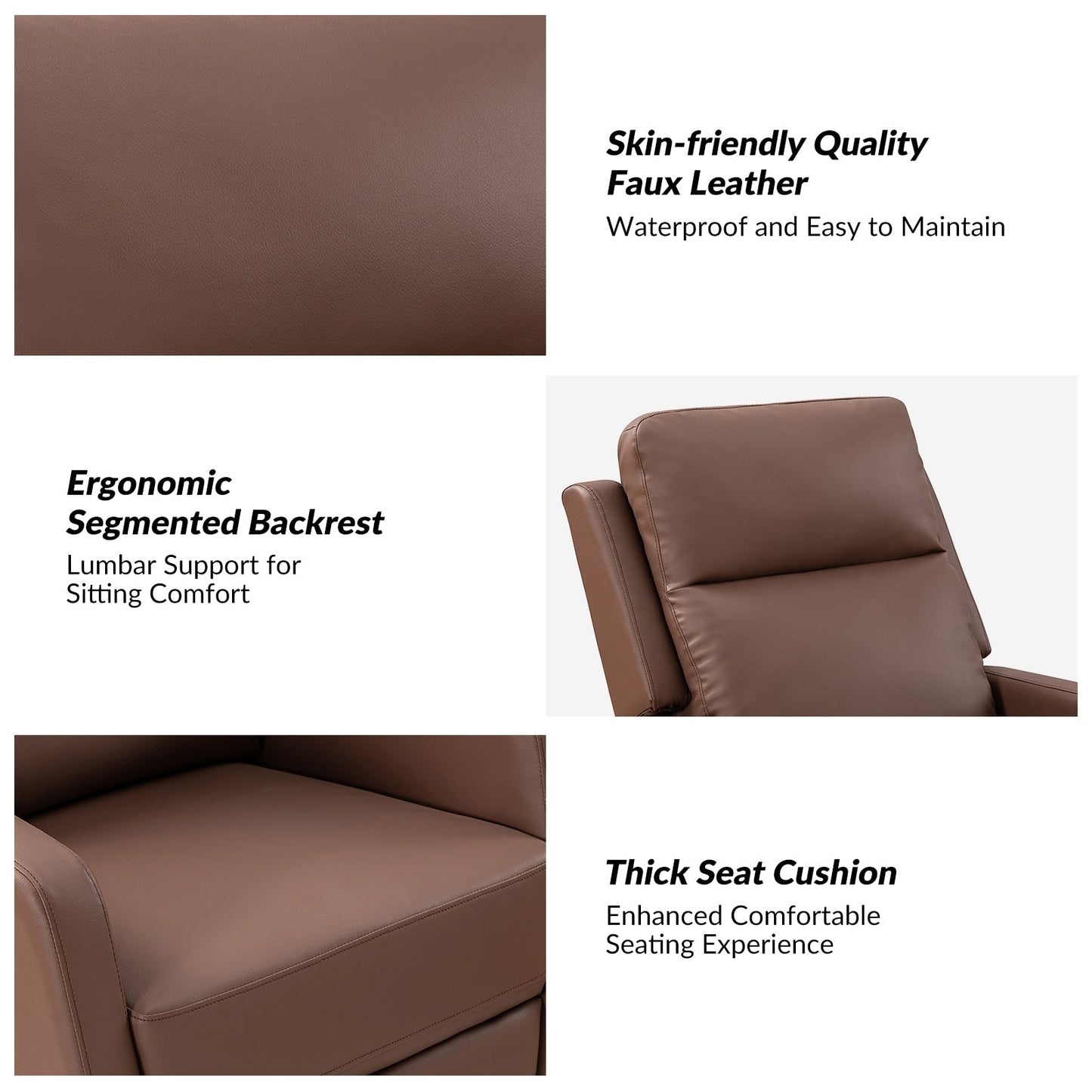 Poltrona reclinabile girevole a dondolo manuale in similpelle moderna Esteban con schienale ad alette