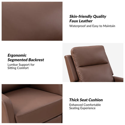 Poltrona reclinabile girevole a dondolo manuale in similpelle moderna Esteban con schienale ad alette