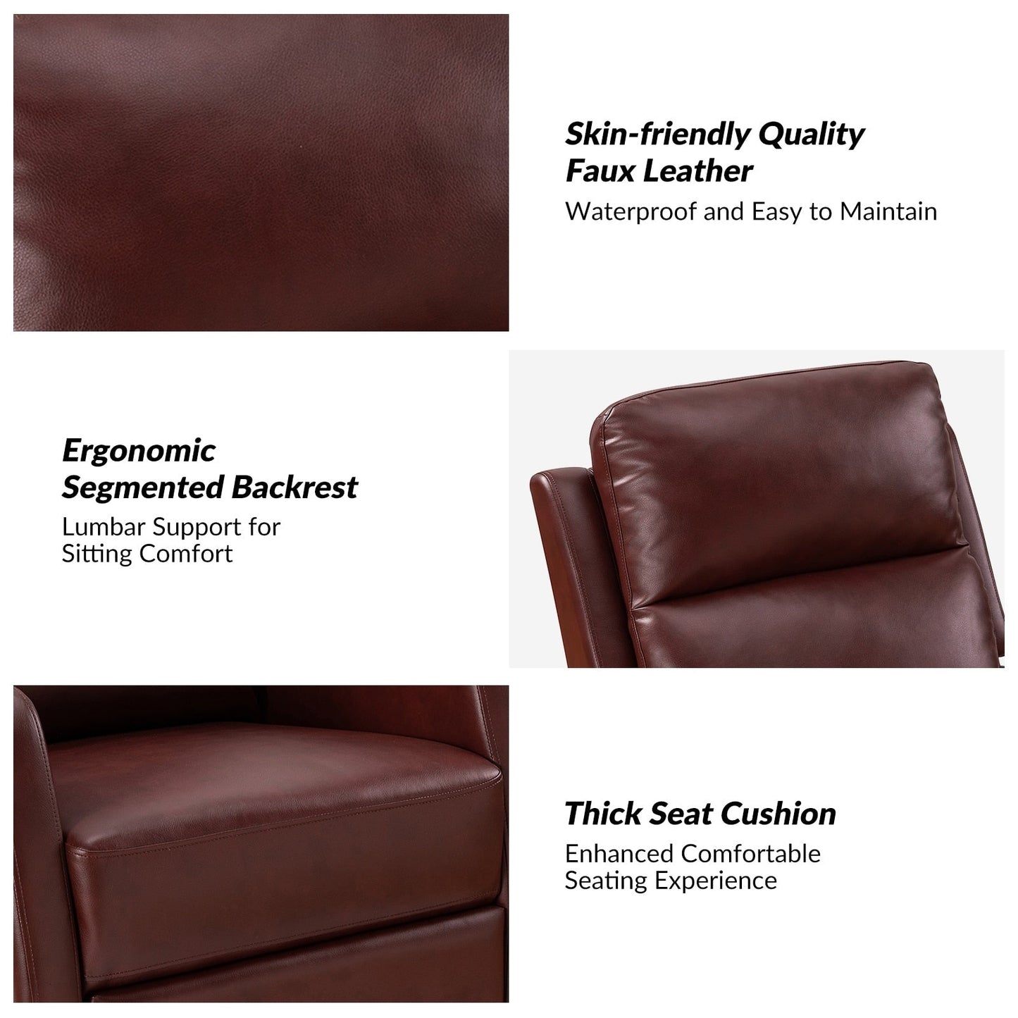 Poltrona reclinabile girevole a dondolo manuale in similpelle moderna Esteban con schienale ad alette