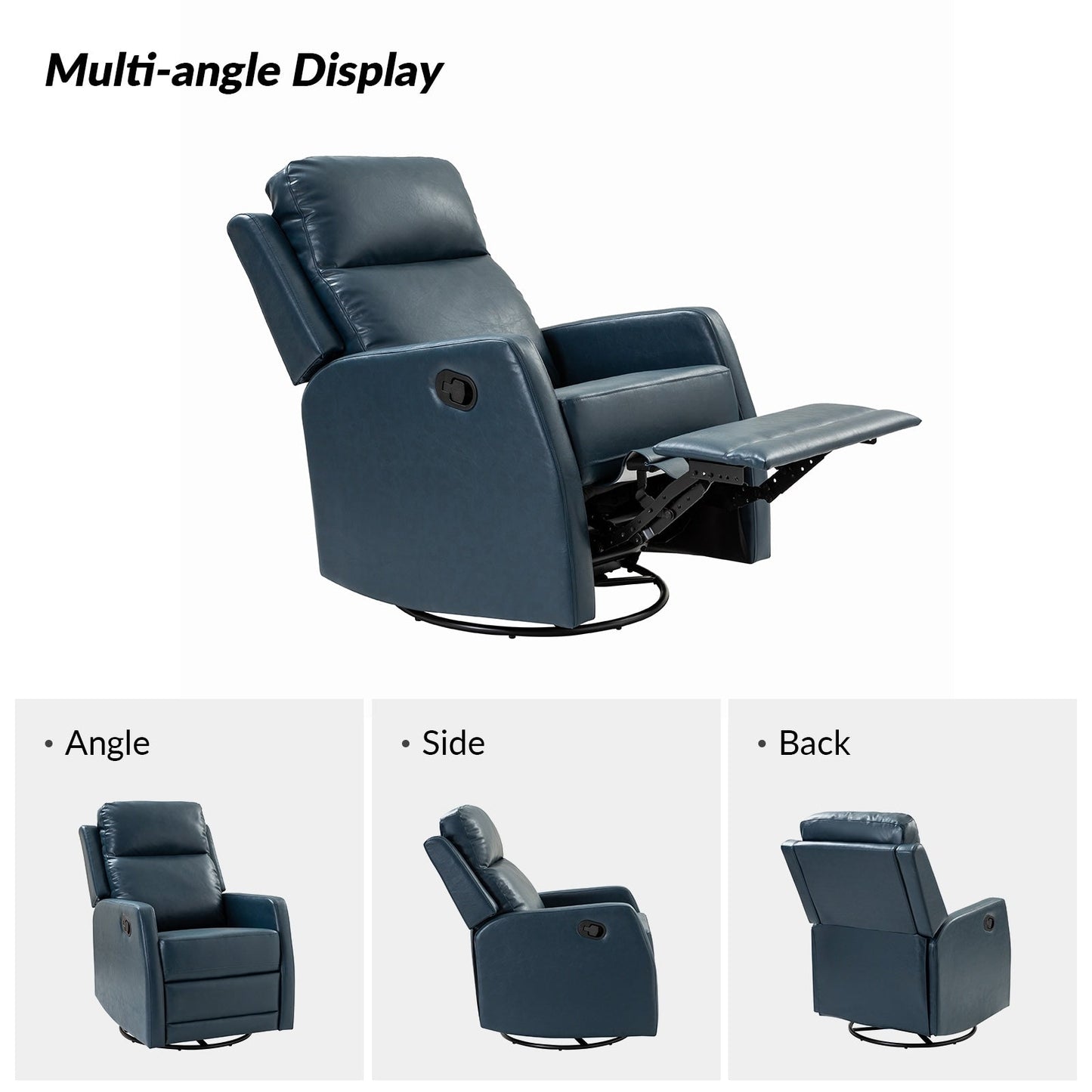 Poltrona reclinabile girevole a dondolo manuale in similpelle moderna Esteban con schienale ad alette