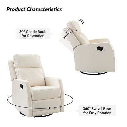 Poltrona reclinabile girevole a dondolo manuale in similpelle moderna Esteban con schienale ad alette