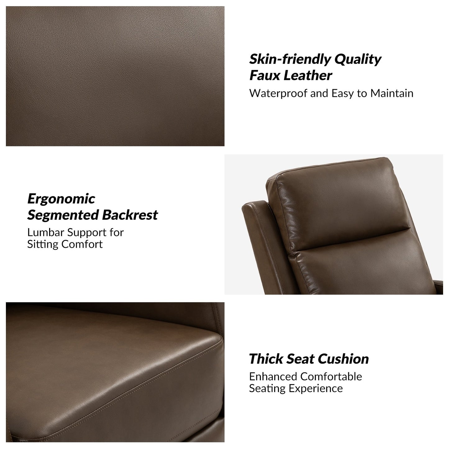 Poltrona reclinabile girevole a dondolo manuale in similpelle moderna Esteban con schienale ad alette