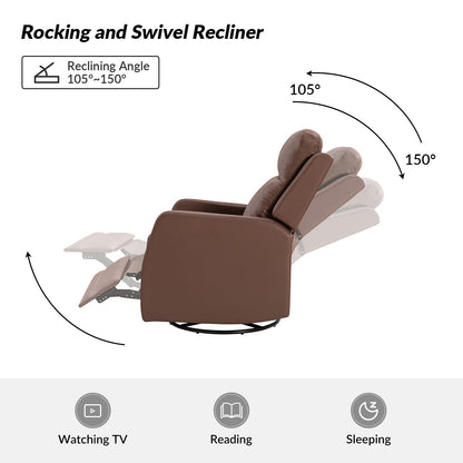 Poltrona reclinabile girevole a dondolo manuale in similpelle moderna Esteban con schienale ad alette