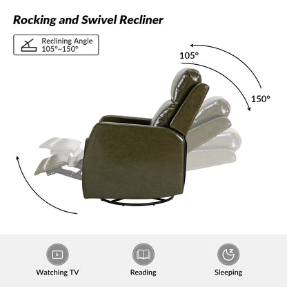 Poltrona reclinabile girevole a dondolo manuale in similpelle moderna Esteban con schienale ad alette