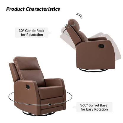 Poltrona reclinabile girevole a dondolo manuale in similpelle moderna Esteban con schienale ad alette