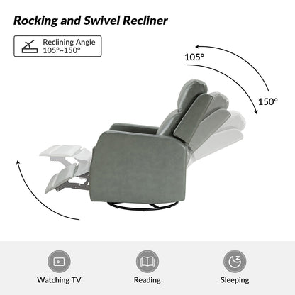 Poltrona reclinabile girevole a dondolo manuale in similpelle moderna Esteban con schienale ad alette