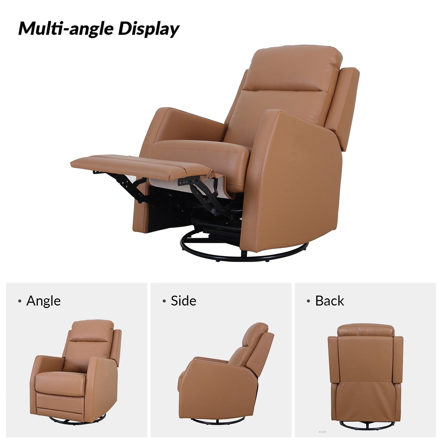 Poltrona reclinabile girevole a dondolo manuale in similpelle moderna Esteban con schienale ad alette