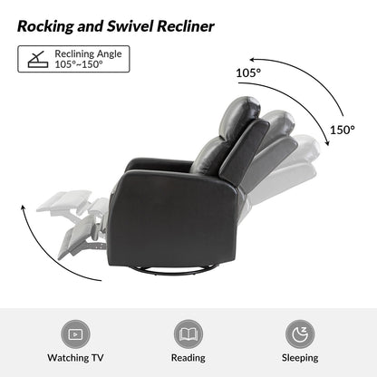 Poltrona reclinabile girevole a dondolo manuale in similpelle moderna Esteban con schienale ad alette