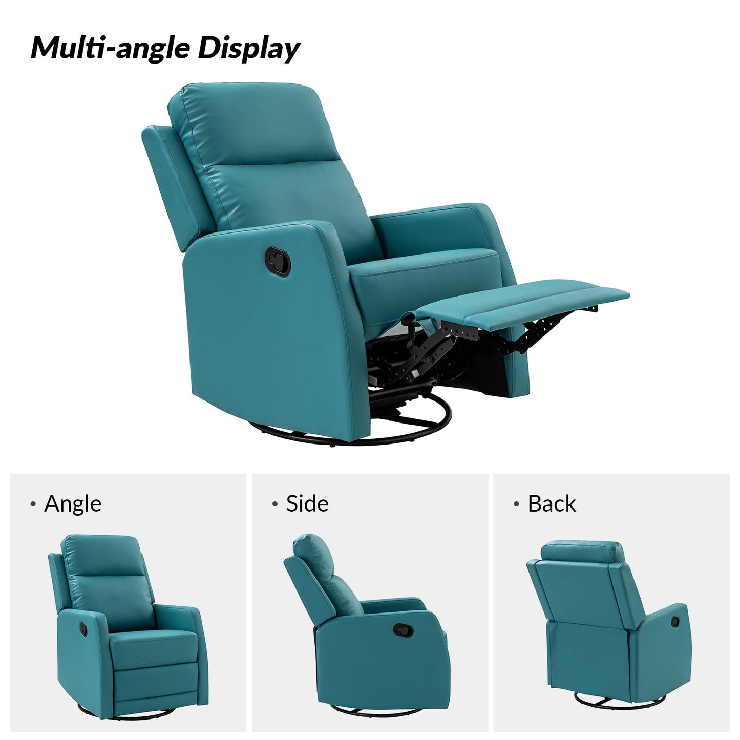 Poltrona reclinabile girevole a dondolo manuale in similpelle moderna Esteban con schienale ad alette