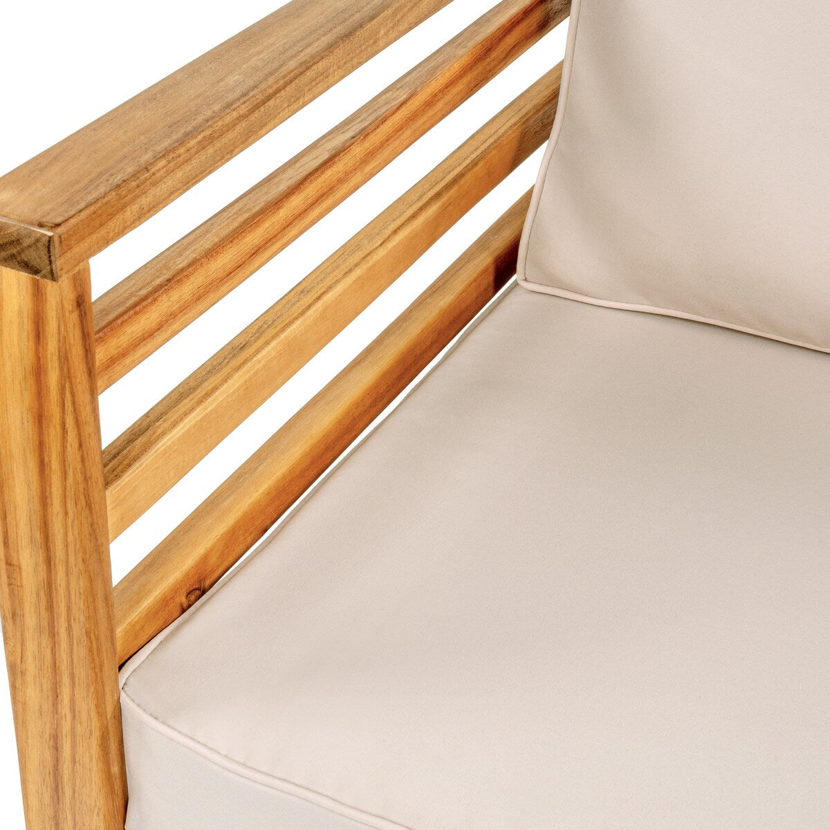 Set da esterno Everly da 4 pezzi in legno di acacia, in stile Mid-Century Modern, con cuscini e cuscini decorativi a quadri, di JONATHAN Y