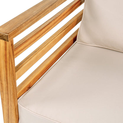 Set da esterno Everly da 4 pezzi in legno di acacia, in stile Mid-Century Modern, con cuscini e cuscini decorativi a quadri, di JONATHAN Y