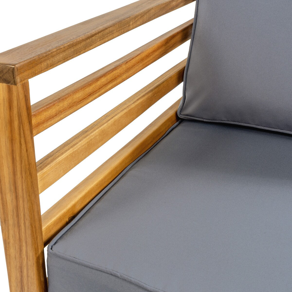 Set da esterno Everly da 4 pezzi in legno di acacia, in stile Mid-Century Modern, con cuscini e cuscini decorativi a quadri, di JONATHAN Y