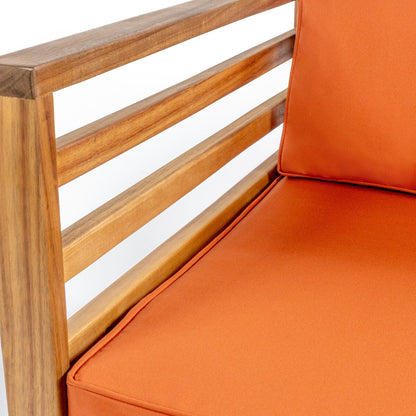 Set da esterno Everly da 4 pezzi in legno di acacia, in stile Mid-Century Modern, con cuscini e cuscini decorativi a quadri, di JONATHAN Y