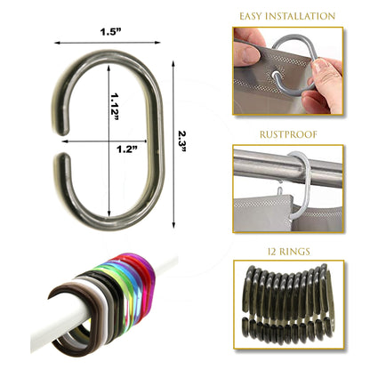 Anelli per tenda da doccia Evideco, ganci in plastica (set da 12)