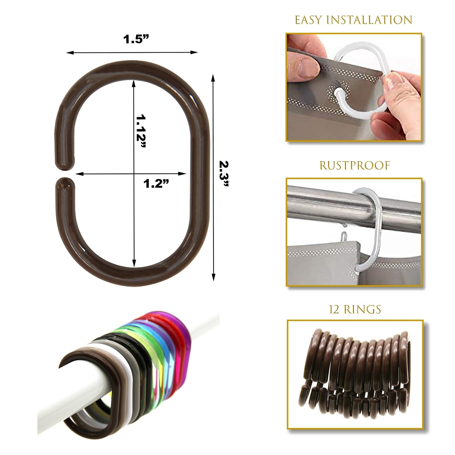 Anelli per tenda da doccia Evideco, ganci in plastica (set da 12)