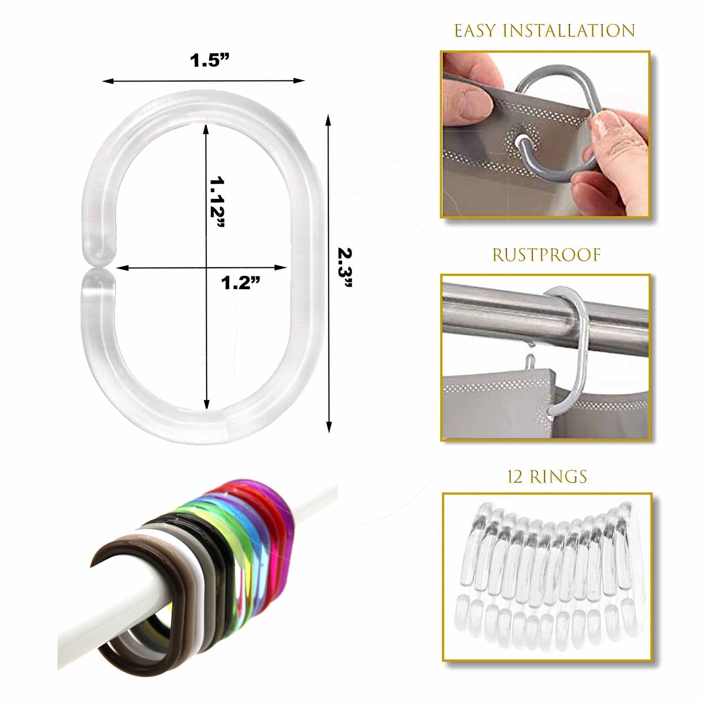 Anelli per tenda da doccia Evideco, ganci in plastica (set da 12)