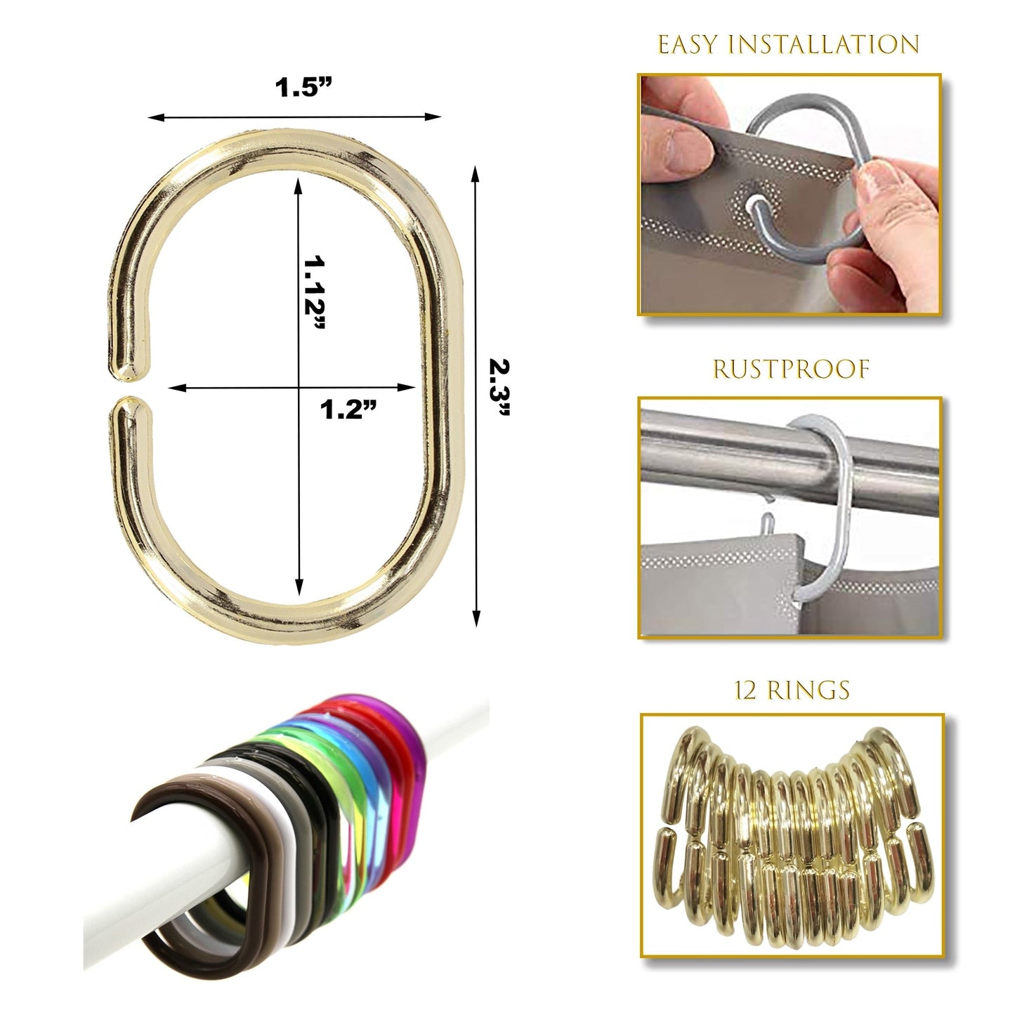 Anelli per tenda da doccia Evideco, ganci in plastica (set da 12)