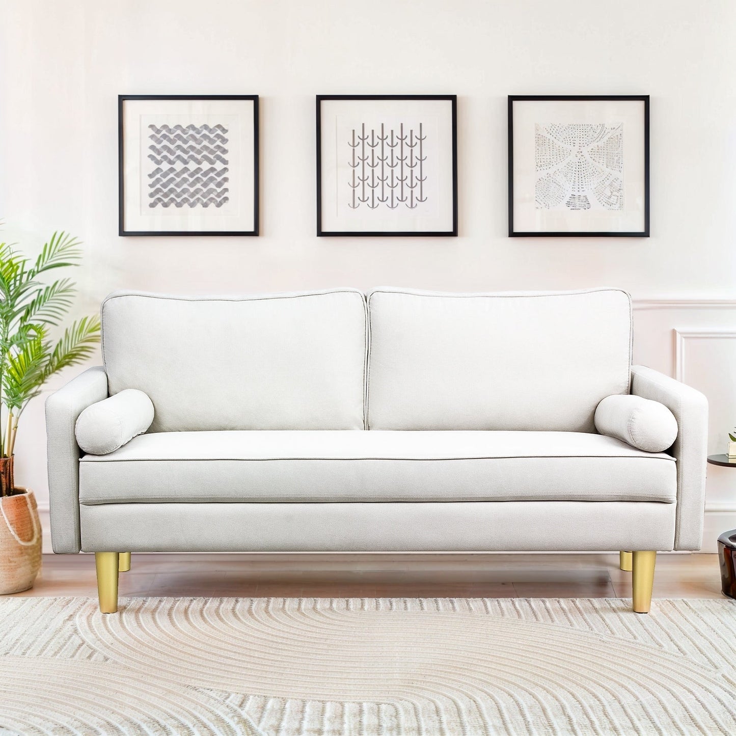 Divano a due posti in poliestere arancione da 65 pollici con tasche laterali e cuscini rotondi - 65 pollici