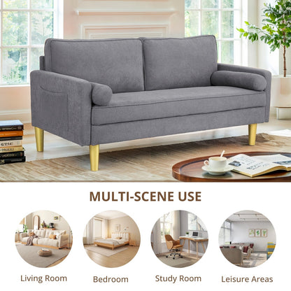 Divano a due posti in poliestere arancione da 65 pollici con tasche laterali e cuscini rotondi - 65 pollici