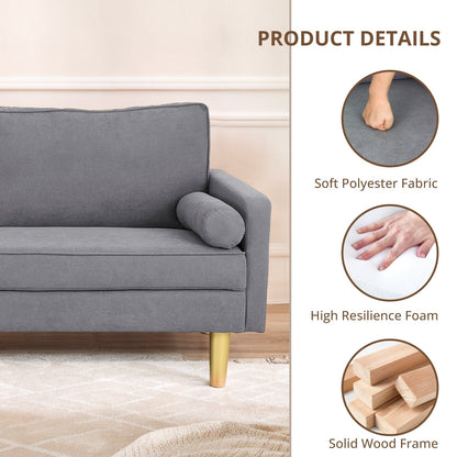 Divano a due posti in poliestere arancione da 65 pollici con tasche laterali e cuscini rotondi - 65 pollici