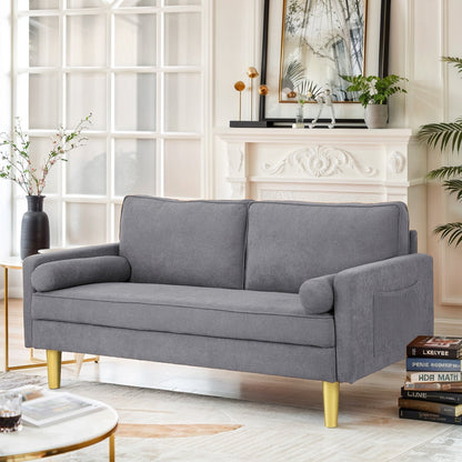 Divano a due posti in poliestere arancione da 65 pollici con tasche laterali e cuscini rotondi - 65 pollici