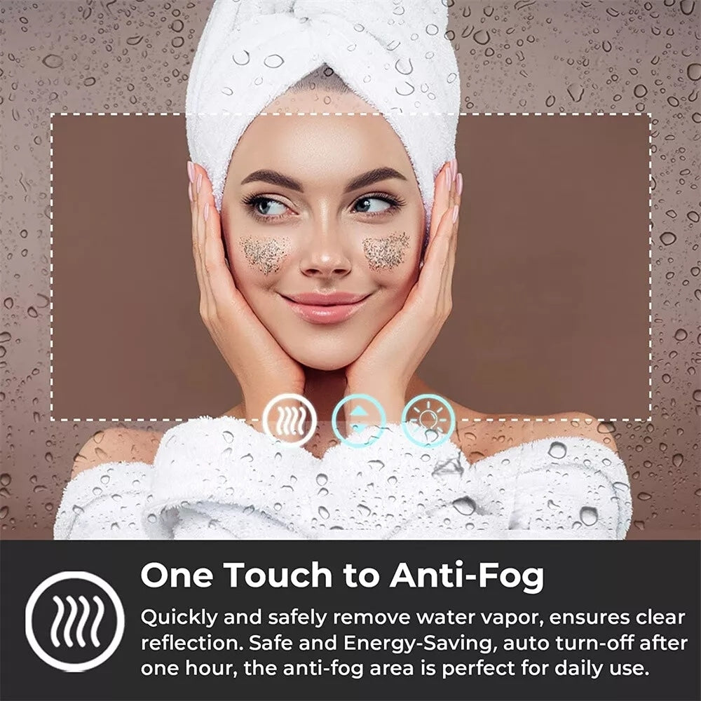 Specchio da bagno extra large con illuminazione a LED, antiappannamento, 3 colori