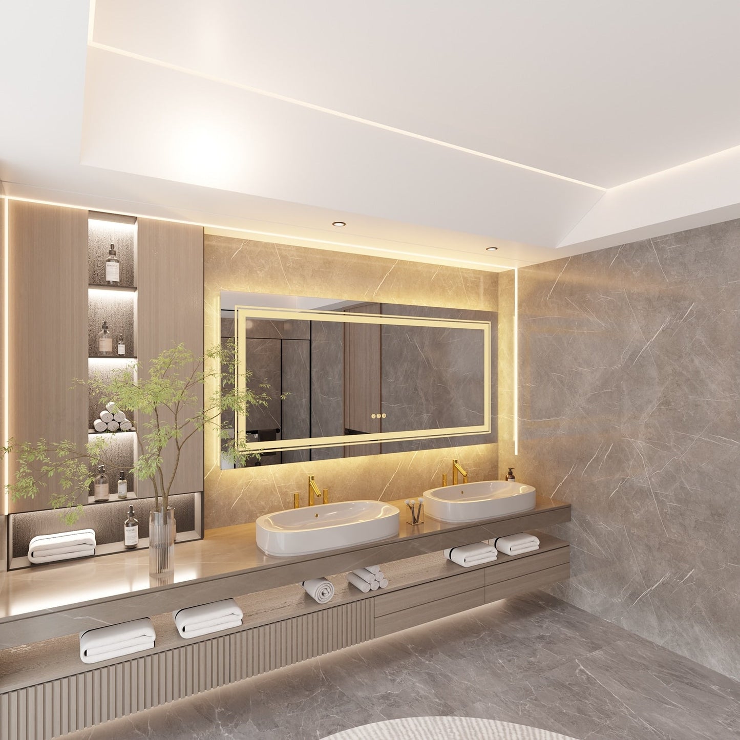 Specchio da bagno extra large con illuminazione a LED, antiappannamento, 3 colori