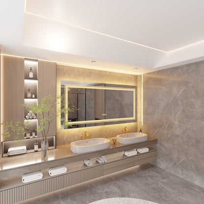 Specchio da bagno extra large con illuminazione a LED, antiappannamento, 3 colori