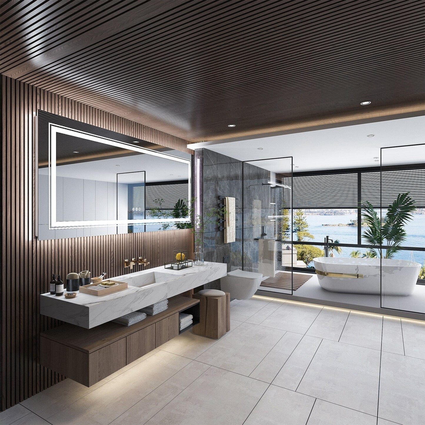 Specchio da bagno extra large con illuminazione a LED, antiappannamento, 3 colori