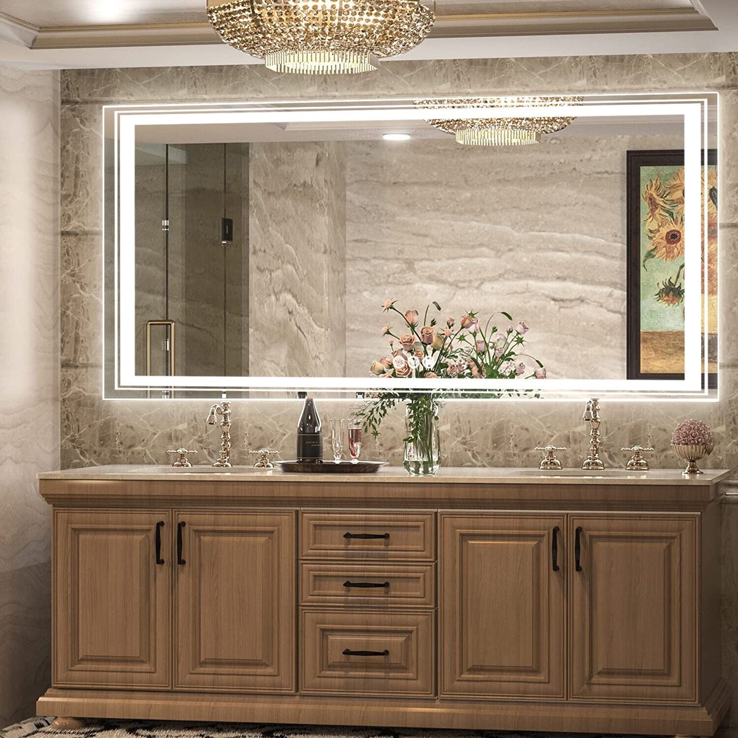 Specchio da bagno extra large con illuminazione a LED, antiappannamento, 3 colori