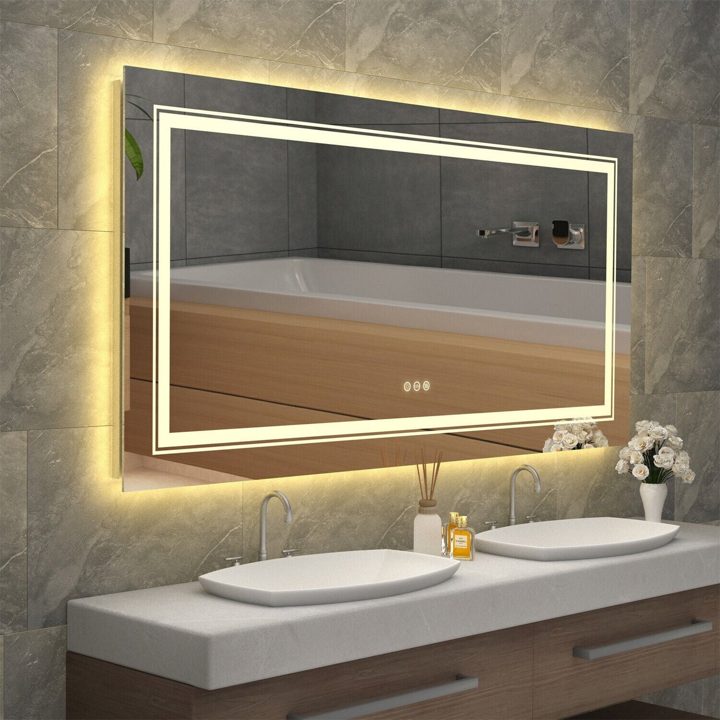 Specchio da bagno extra large con illuminazione a LED, antiappannamento, 3 colori