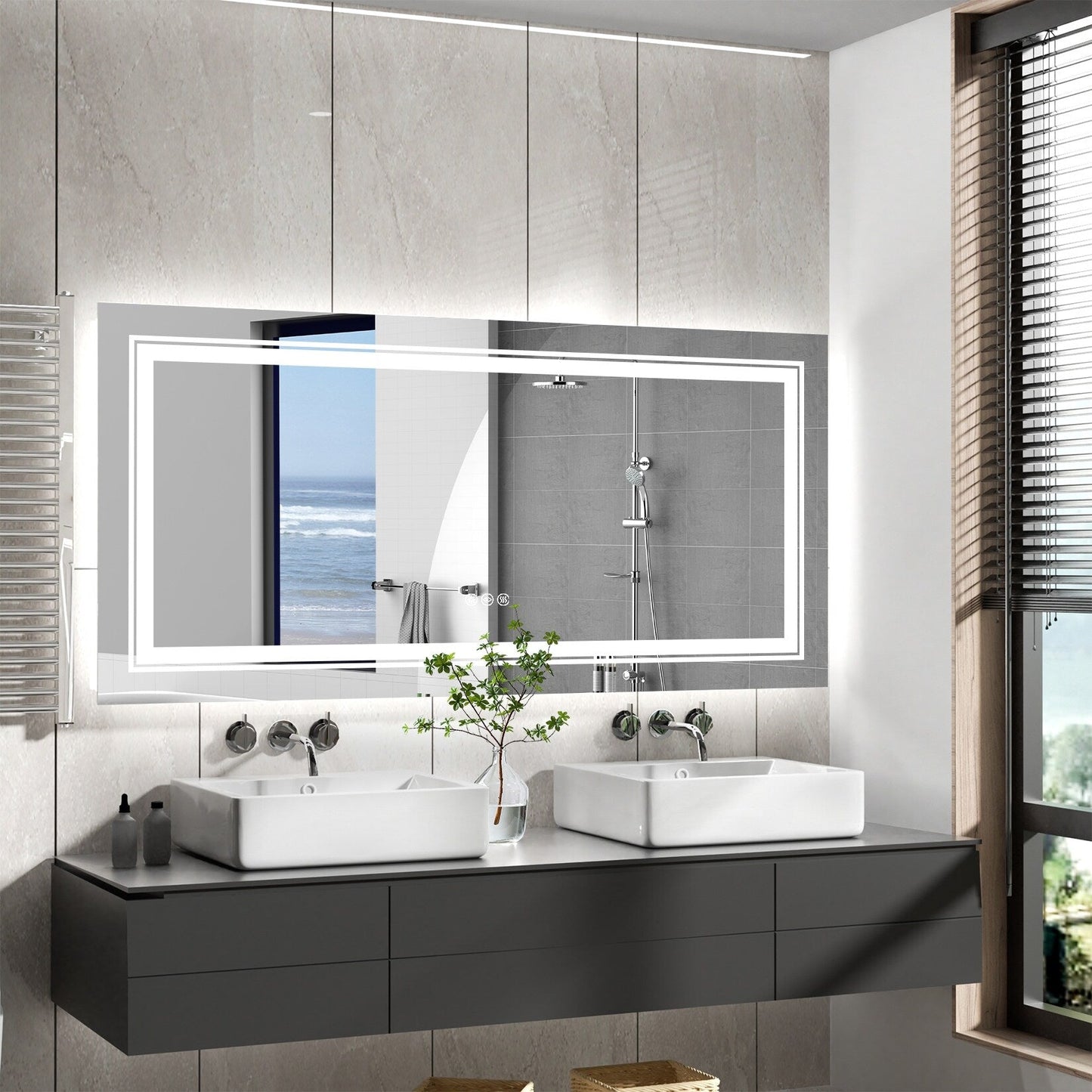 Specchio da bagno extra large con illuminazione a LED, antiappannamento, 3 colori