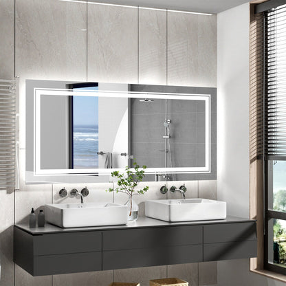 Specchio da bagno extra large con illuminazione a LED, antiappannamento, 3 colori