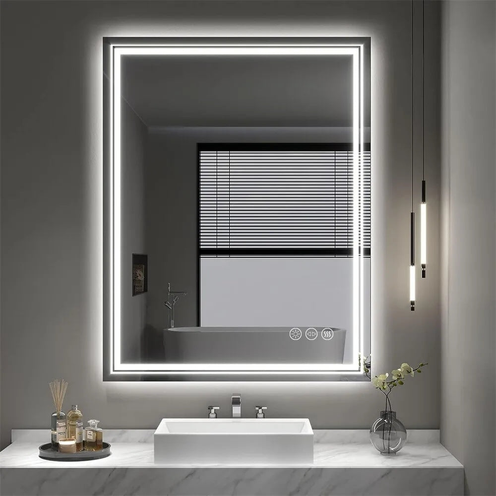 Specchio da bagno extra large con illuminazione a LED, antiappannamento, 3 colori
