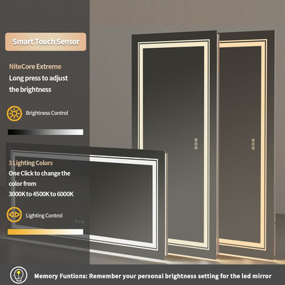Specchio da bagno extra large con illuminazione a LED, antiappannamento, 3 colori