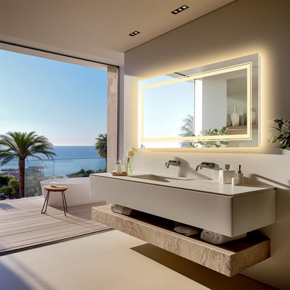 Specchio da bagno extra large con illuminazione a LED, antiappannamento, 3 colori