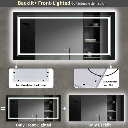 Specchio da bagno extra large con illuminazione a LED, antiappannamento, 3 colori