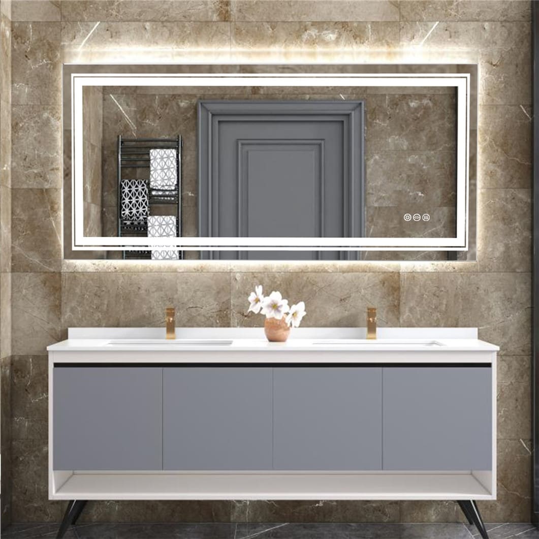 Specchio da bagno extra large con illuminazione a LED, antiappannamento, 3 colori