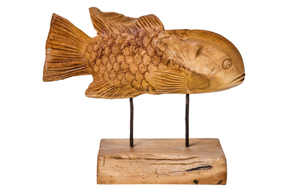 Decoro - Pesce Scultura In Legno Su Piedistallo Grande
