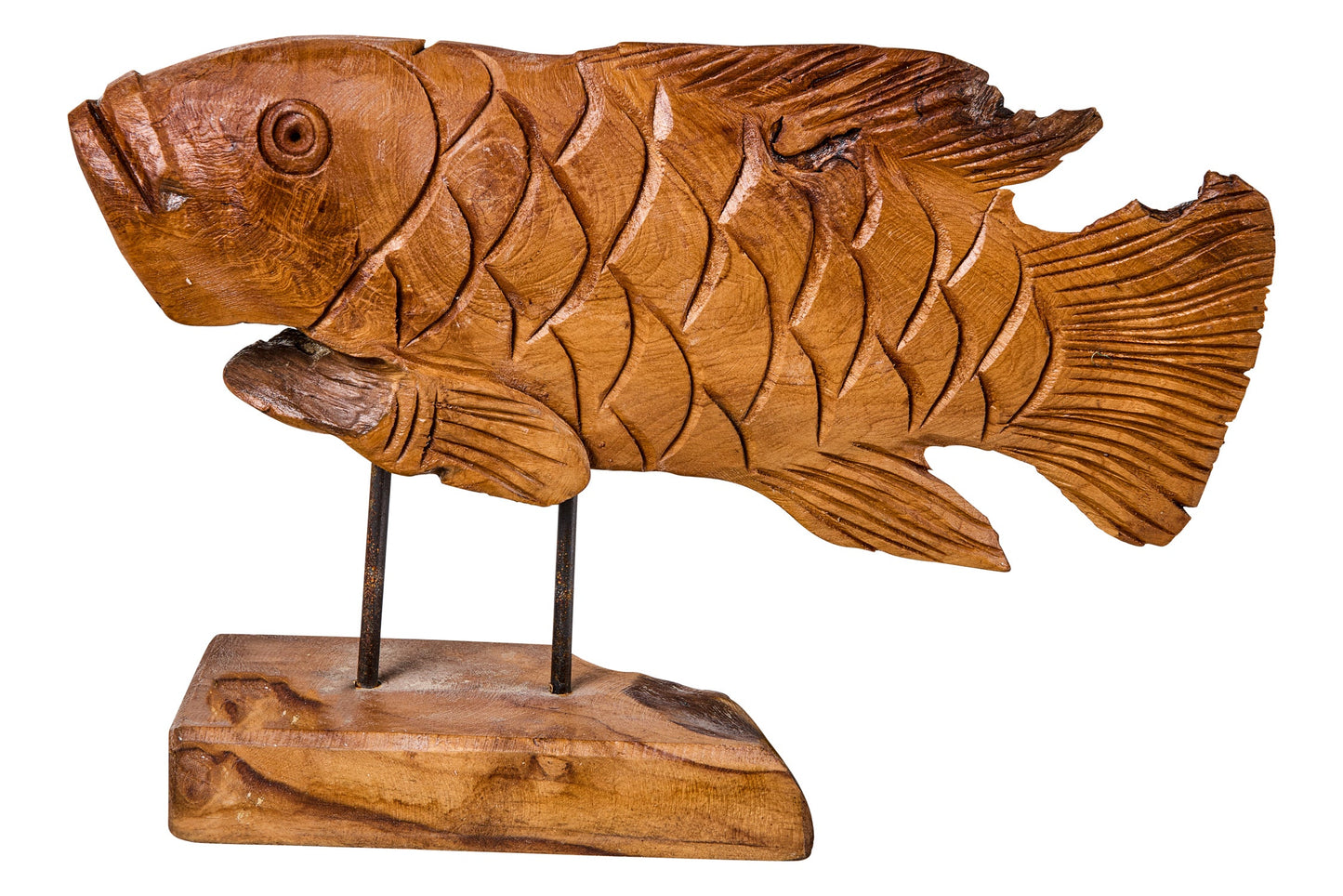 Decoro - Pesce Scultura In Legno Su Piedistallo Piccolo