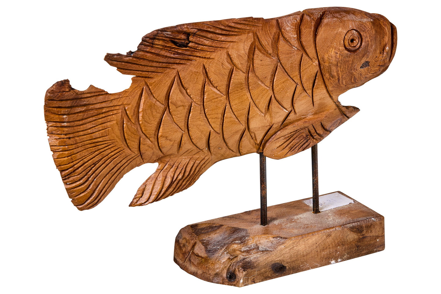 Decoro - Pesce Scultura In Legno Su Piedistallo Piccolo