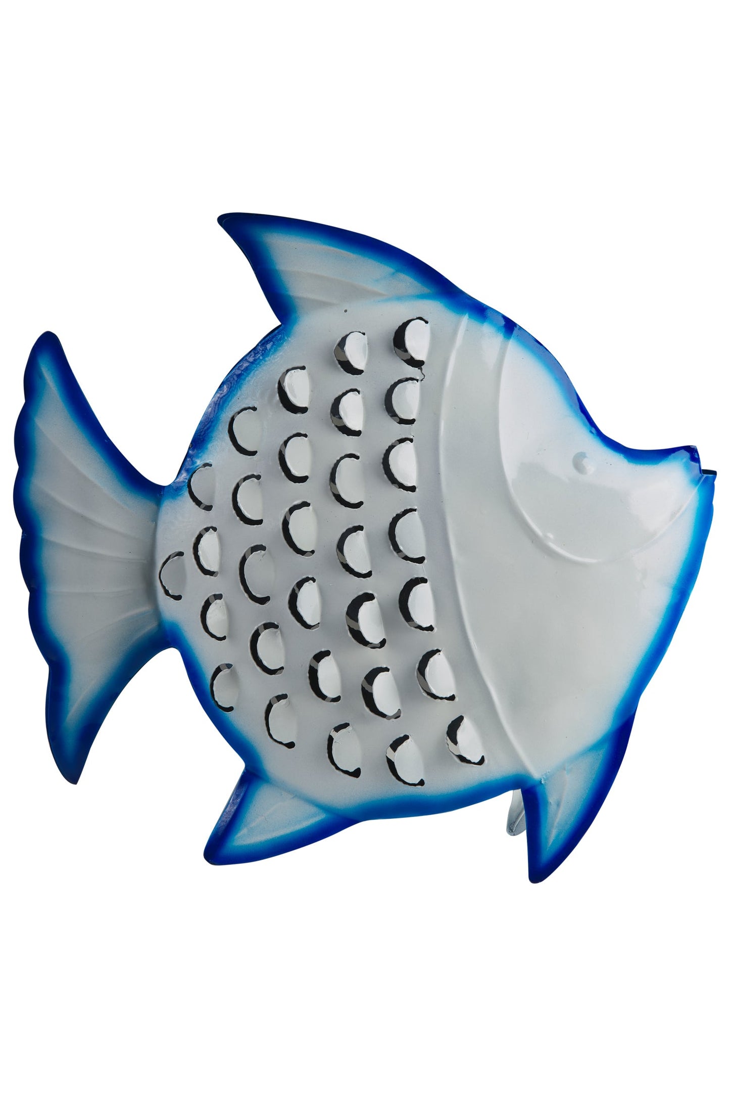 Acquario - Pesce Bianco Grande In Ferro Bianco Bordo Blu
