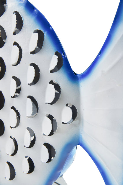 Acquario - Pesce Bianco Grande In Ferro Bianco Bordo Blu