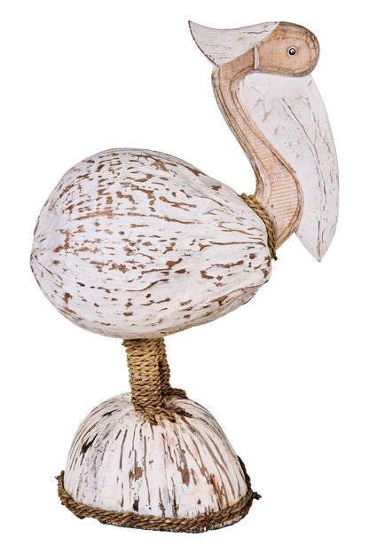 Uccelli Acquatici - Pellicano Su Piedistallo Con Base Noce Di Cocco