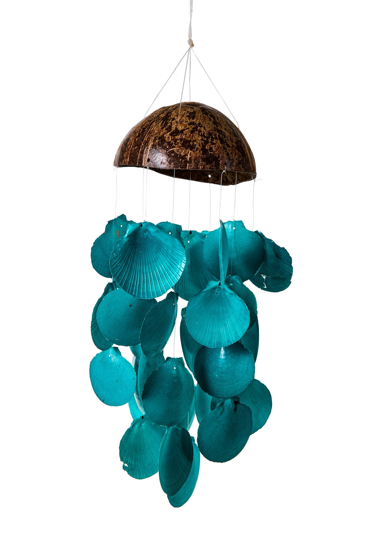 Suoni del Vento - Cocco Con Fili Conchiglie Verde Smeraldo