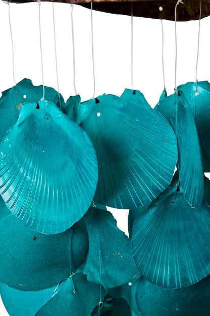 Suoni del Vento - Cocco Con Fili Conchiglie Verde Smeraldo