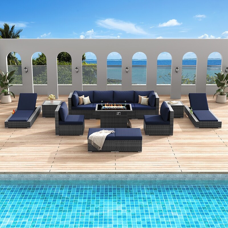 FINCATI Set di 13 divani componibili in vimini per esterni con poltrona