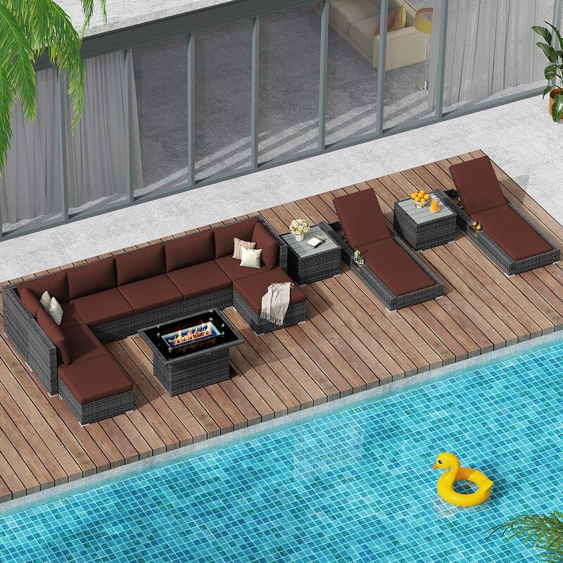 FINCATI Set di 13 divani componibili in vimini per esterni con poltrona