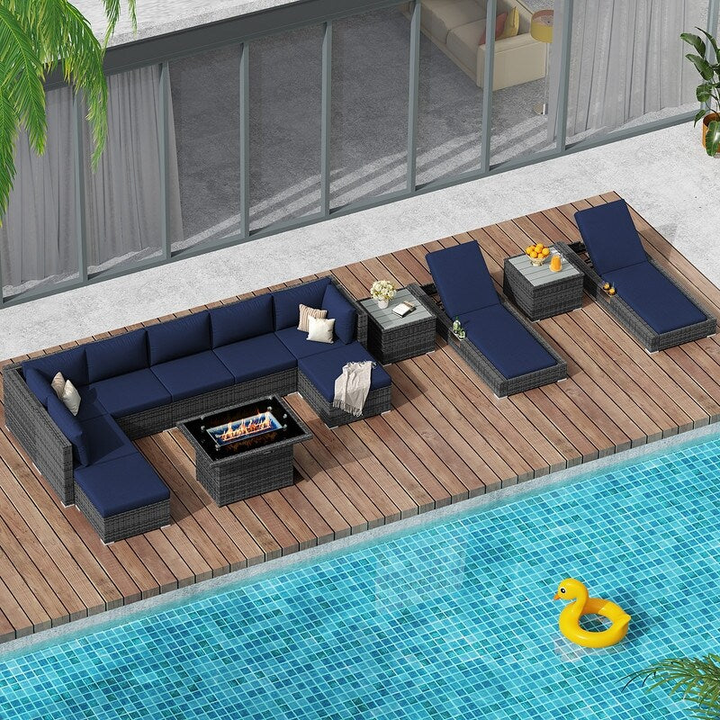 FINCATI Set di 13 divani componibili in vimini per esterni con poltrona